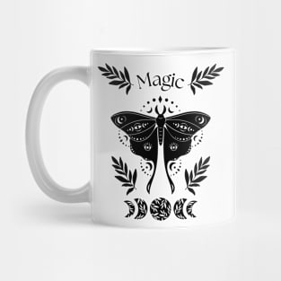 Magic black and white night moth lunar cycle Mug